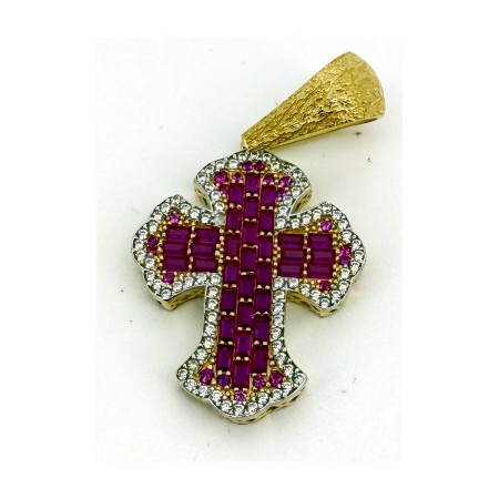 Medalla cruz rosa de oro 18k